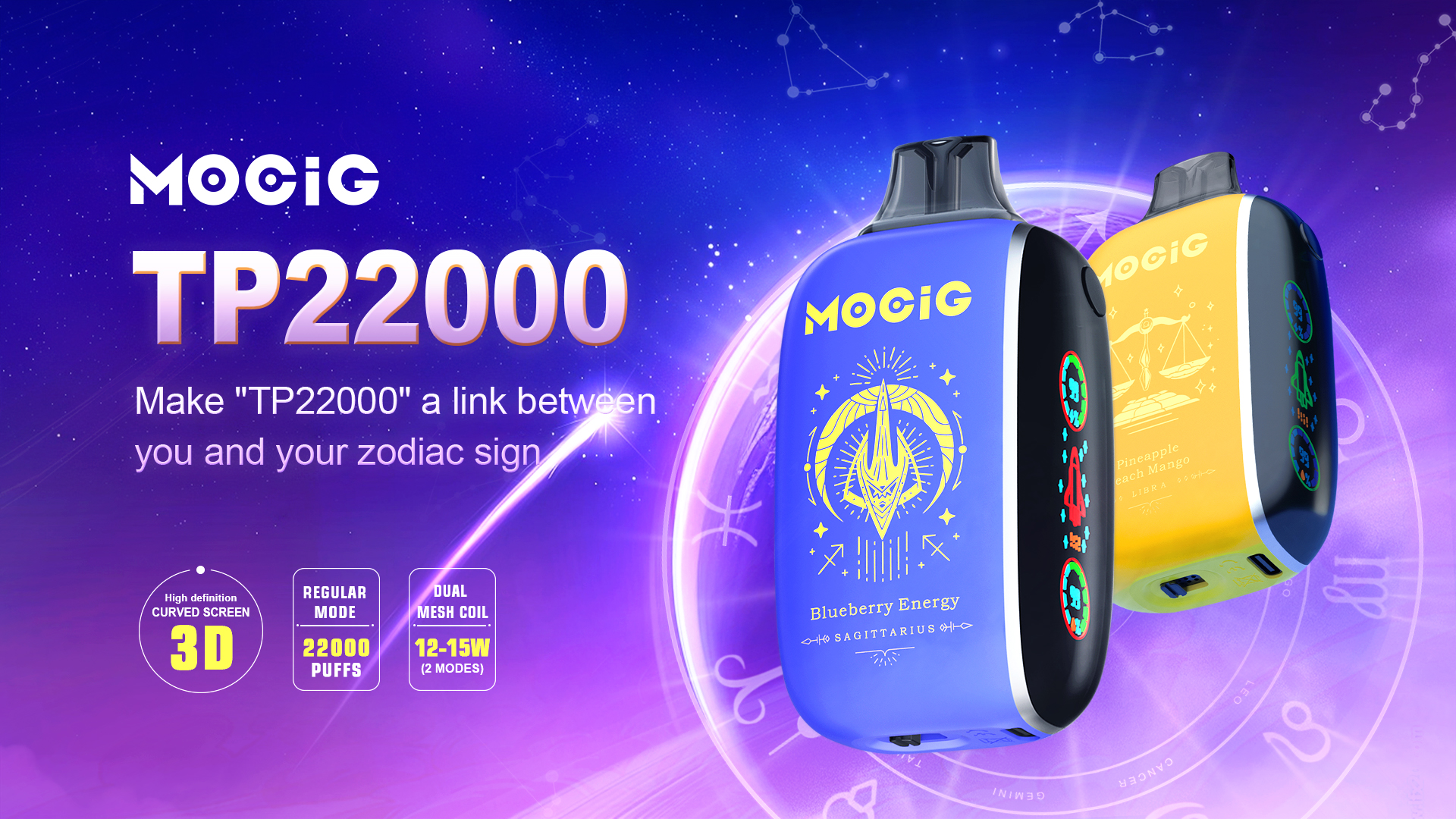 Mocig Disposable Vape TP22000 Big Smart LED Screen 22000 Puffs 24ml E-liqiud Capacity Nicotine 0% 2% 5% Electronic cigarette