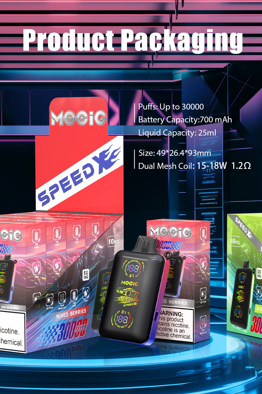 Mocig Disposable Vape SPEED X FULL Screen 30000 Puffs E-liqiud Capacity Nicotine 2% 5% Electronic cigarette