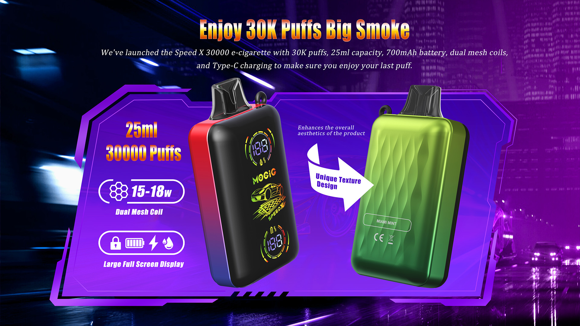 Mocig Disposable Vape SPEED X FULL Screen 30000 Puffs E-liqiud Capacity Nicotine 2% 5% Electronic cigarette