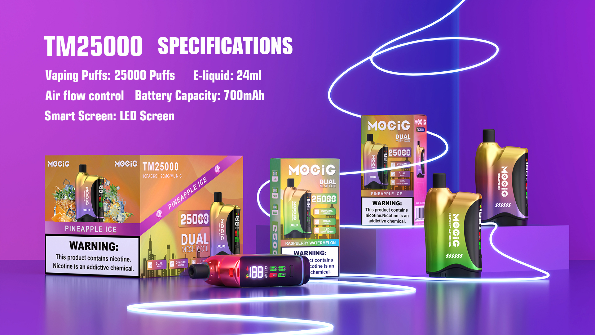 Mocig Disposable Vape TM25000 Big Smart LED Screen 25000 Puffs E-liqiud Capacity Nicotine 0% 2% 5% Electronic cigarette