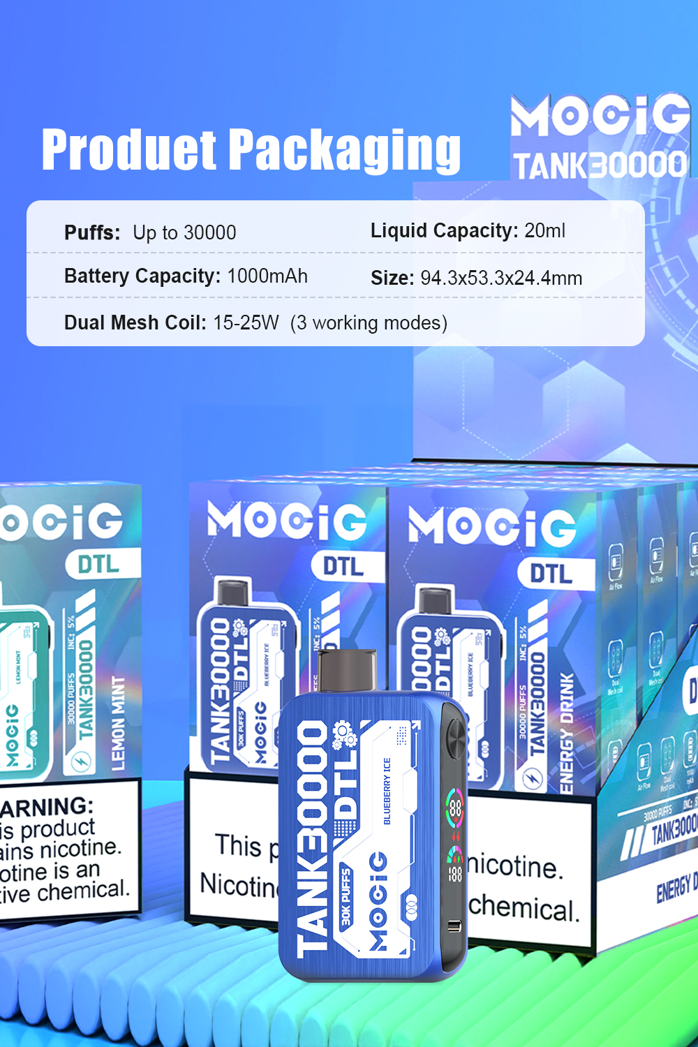 Mocig Disposable DTL Vape TANK 30000 LED Screen 30000 Puffs E-liqiud Capacity Nicotine 2% 5% Electronic cigarette