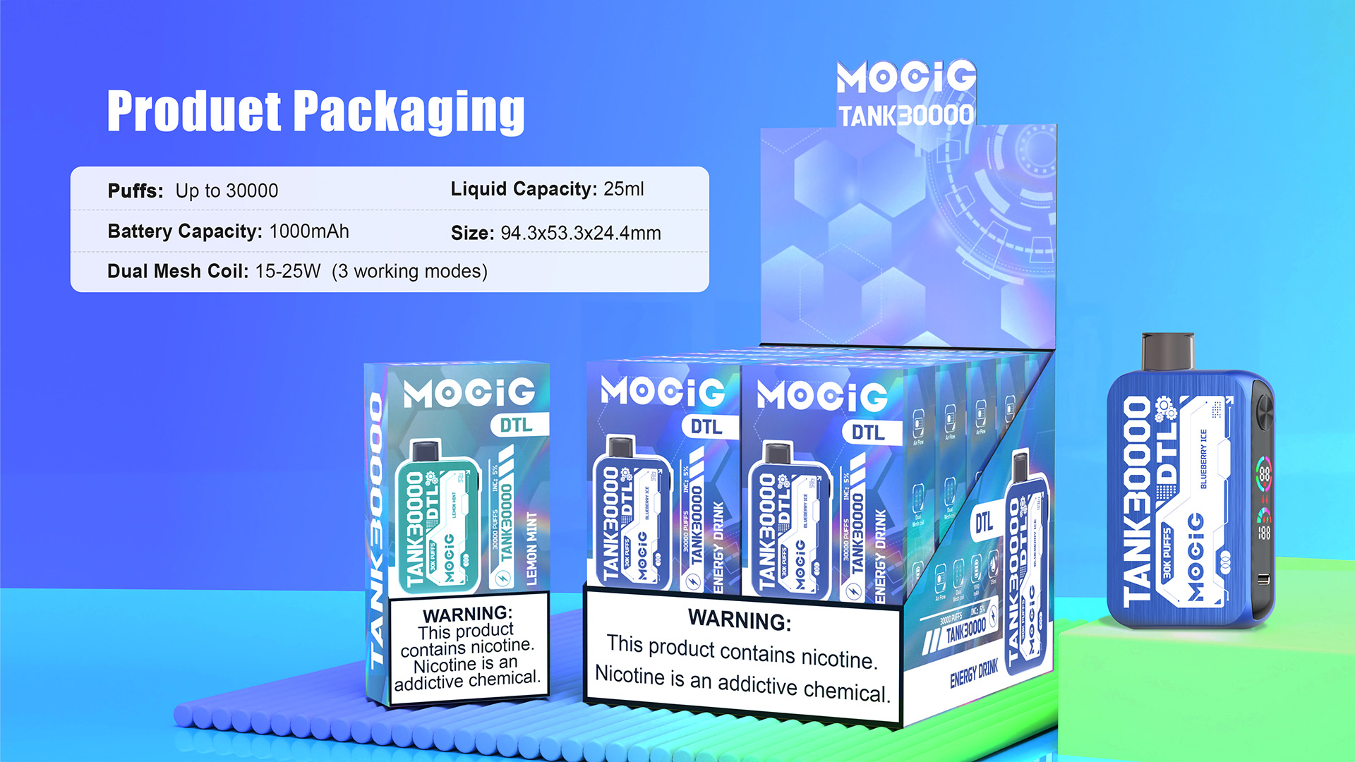 Mocig Disposable DTL Vape TANK 30000 LED Screen 30000 Puffs E-liqiud Capacity Nicotine 2% 5% Electronic cigarette