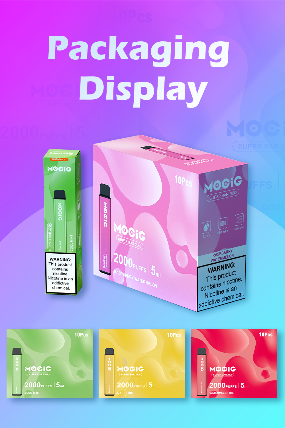 Mocig Disposable Vape  Super bar 2000 LED Screen 2000 Puffs Mesh Coil Nicotine 2% 5% Electronic cigarette