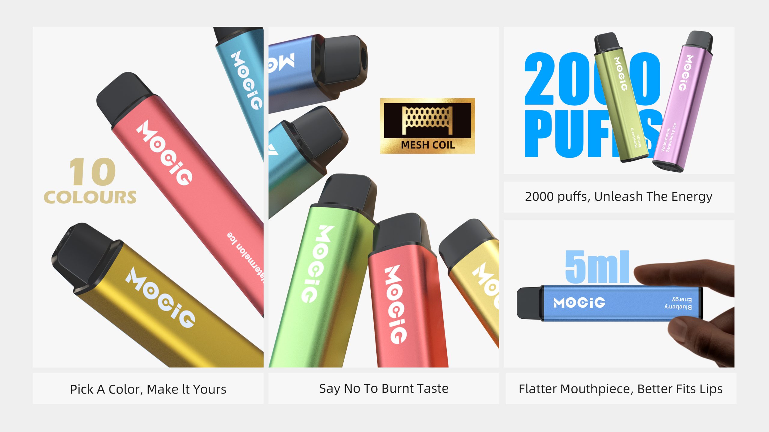 Mocig Disposable Vape  Super bar 2000 LED Screen 2000 Puffs Mesh Coil Nicotine 2% 5% Electronic cigarette