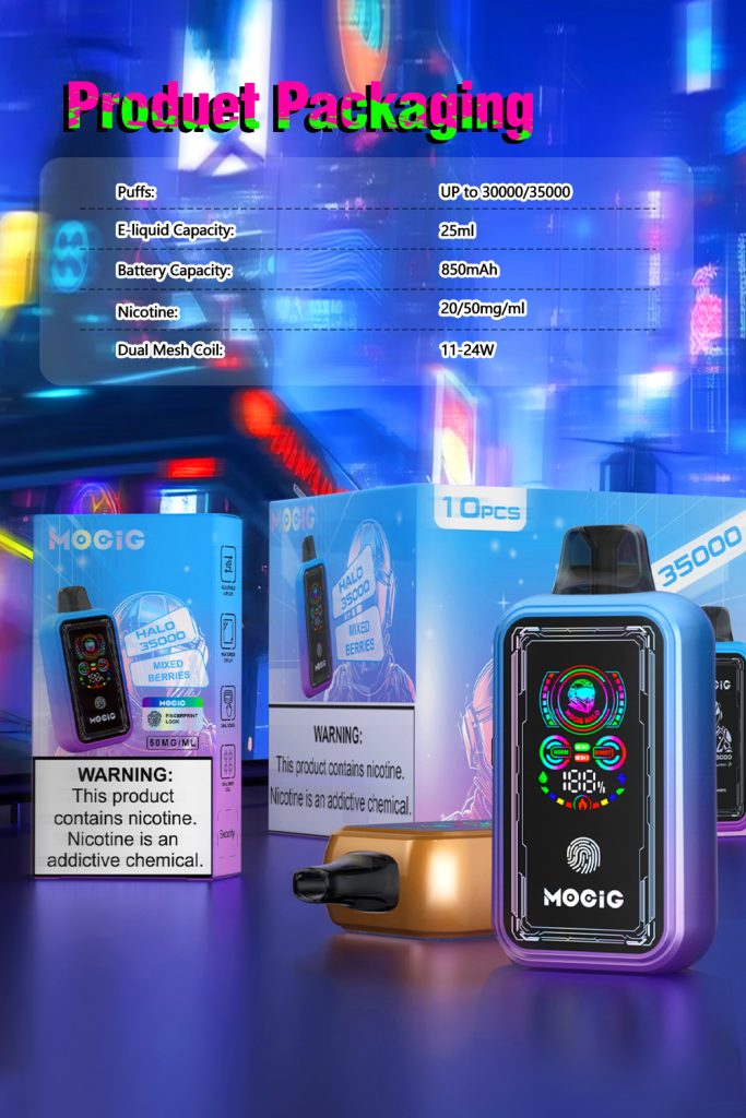 Mocig Disposable Vape HALO 35000 Big Smart LED Touch Screen 35000 Puffs 25ml E-liqiud Capacity Nicotine 0% 2% 5% Electronic cigarette