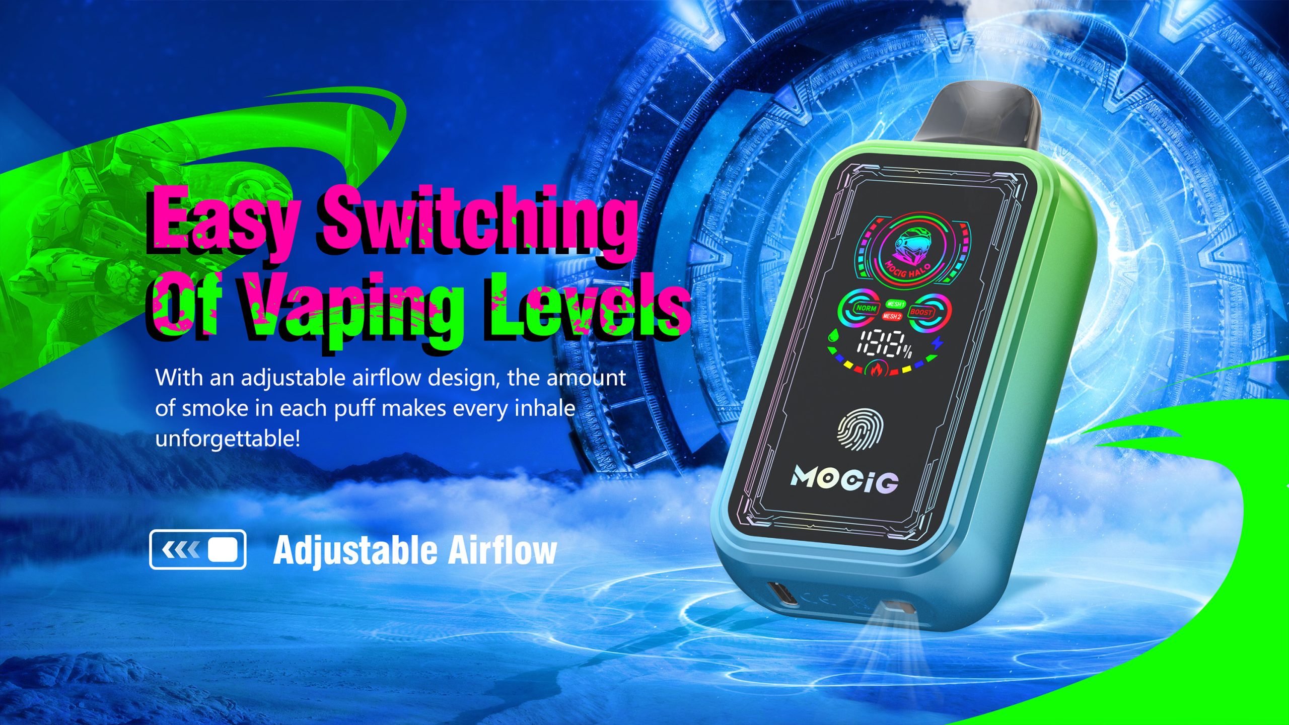 Mocig Disposable Vape HALO 35000 Big Smart LED Touch Screen 35000 Puffs 25ml E-liqiud Capacity Nicotine 0% 2% 5% Electronic cigarette