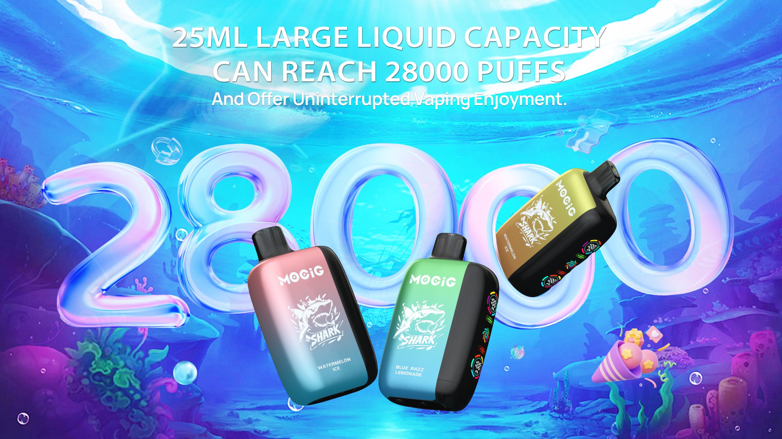 Mocig Disposable Vape SHARK 28000 Big Smart LED Screen 28000 Puffs 25ml E-liqiud Capacity Nicotine 0% 2% 5% Electronic cigarette